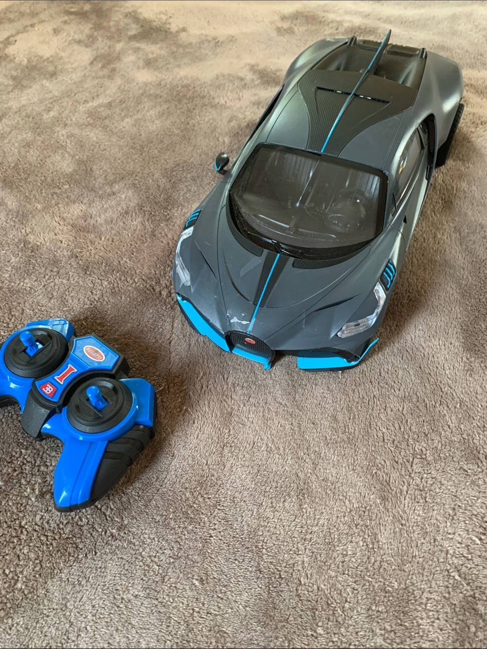 Remote Control Sports Car Bugatti - Gray with Blue Accents